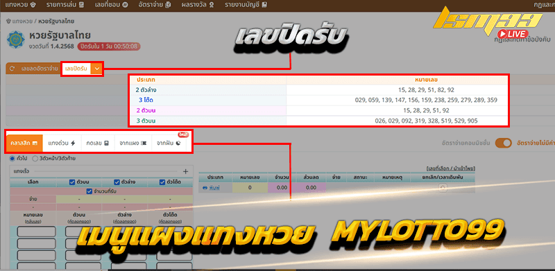 MYLOTTO99 เมนูแผงแทงหวย